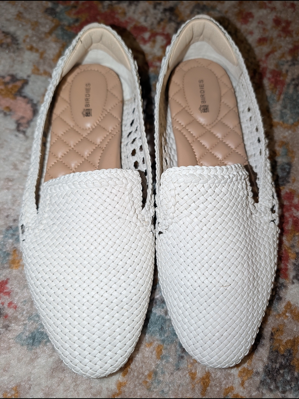 Birdies Women's White Woven Loafer - Lightweight Slip-On Summer Quilted